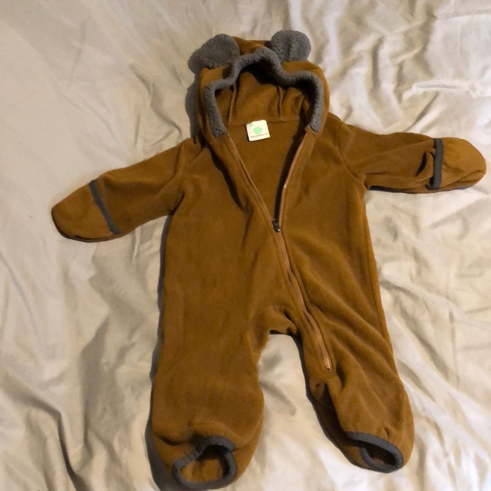 Funzies brown and gray fleece cover up 3-6 months